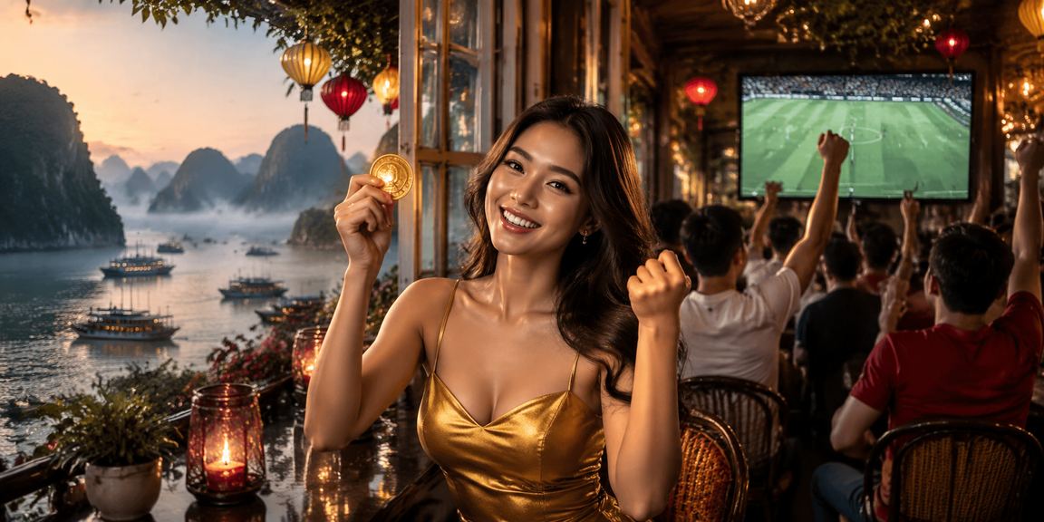 Cảnh thưởng thức cà phê và nhận hoàn tiền bên vịnh Hạ Long